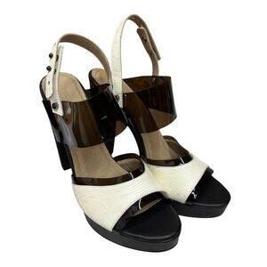 L'Agence Clear Strap Heeled Sandals Croc Embossed Evening Slingback Luxury 7.5